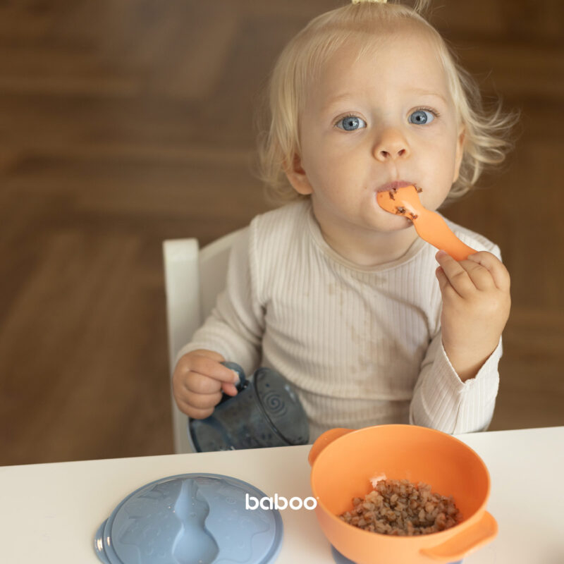 Bol Portocaliu Cu Ventuza, Capac Si Lingurita Baboo 6 luni+ [2]
