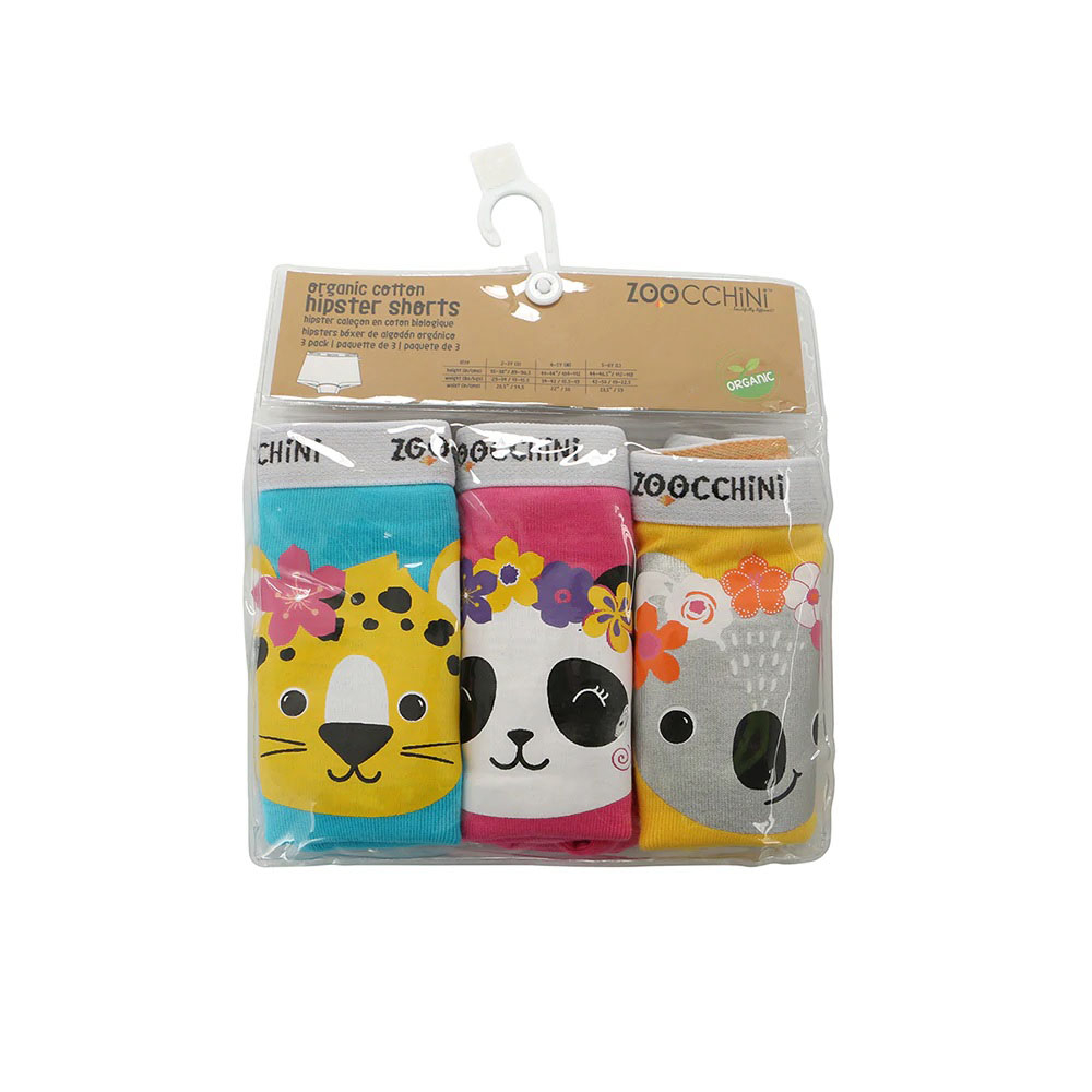 Boxeri din bumbac organic, pentru fete, Zoocchini Flower Power, 4-5 ani - set 3 buc [2]