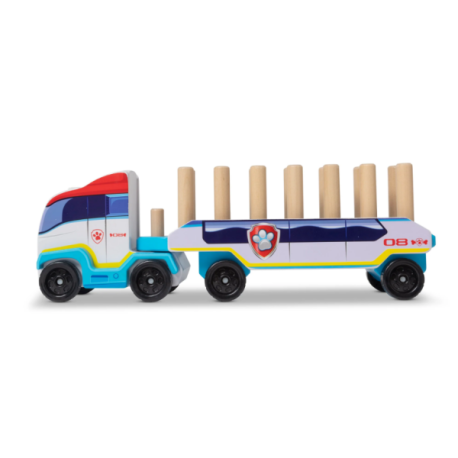 Melissa & Doug-Camion cu remorca, 28 cuburi din lemn cu litere si 3 figurine Paw Patrol, Patrula Catelusilor [5]