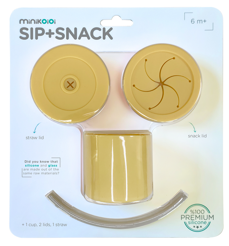 Minikoioi-Cana cu pai si recipient gustari Minikoioi, 100% Premium Silicone, Sip+Snack  Mellow Yellow/Powder  [3]
