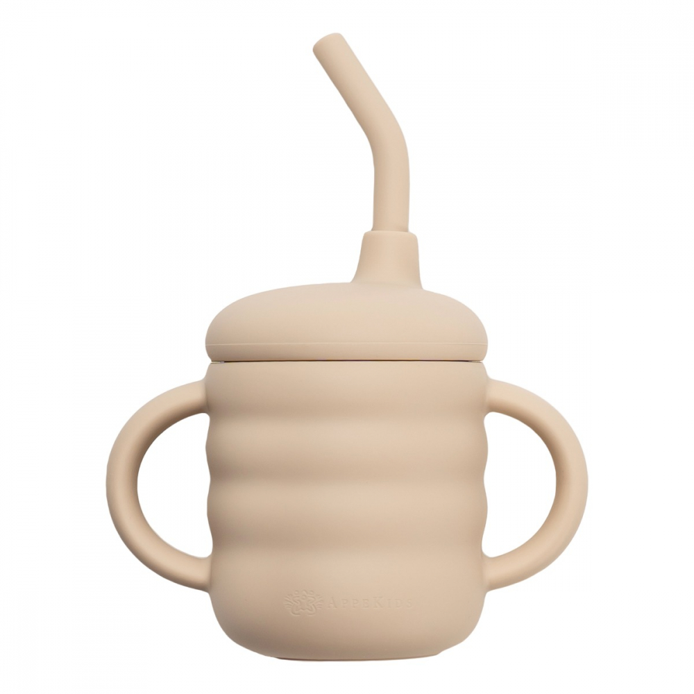Cana din silicon cu pai, AppeKids - Bubble Beige [3]