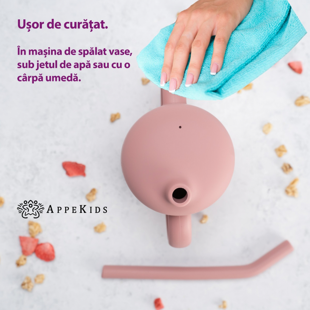 Cana din silicon cu pai, AppeKids - Old Rose [3]