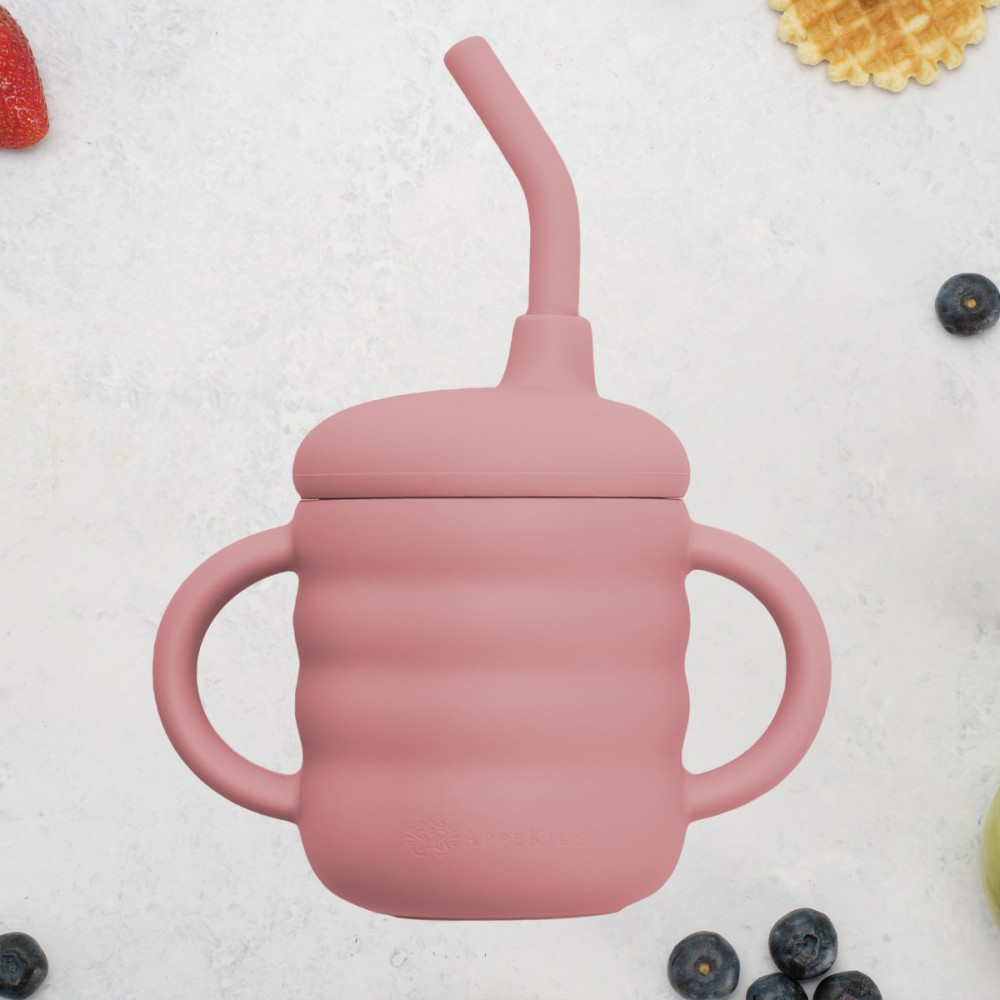 Cana din silicon cu pai, AppeKids - Old Rose [1]