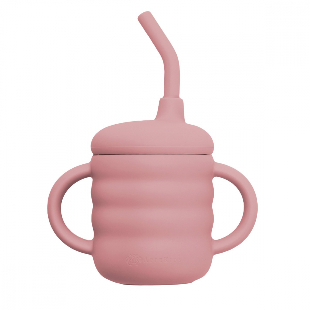 Cana din silicon cu pai, AppeKids - Old Rose [6]