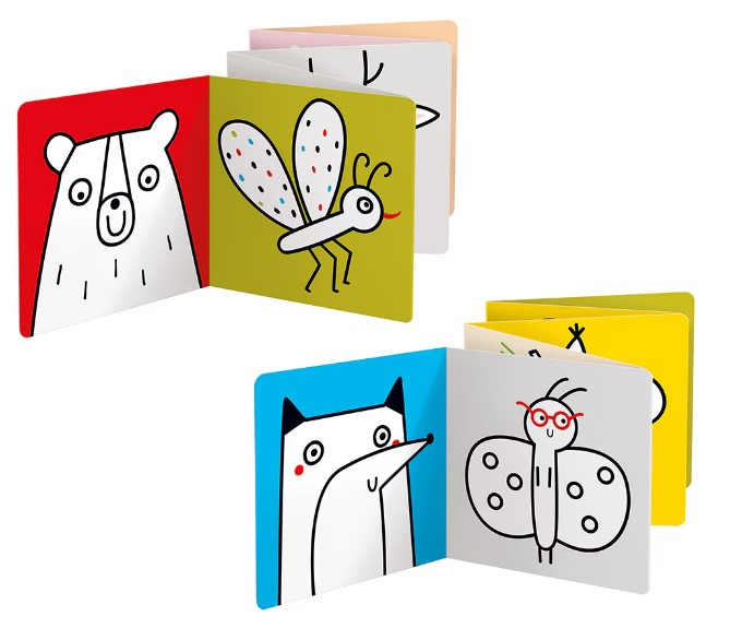 Carte de colorat pentru bebelusi Banana Panda Ready To Colour, Animale din Padure, 23 ilustratii simple, 2 carti tip acordeon, 96 cm lungime [2]