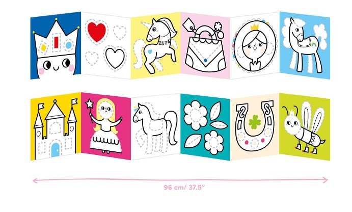 Carte de colorat pentru copii Banana Panda Ready To Draw, Unicorni si Zane Wonderland, 23 ilustratii simple, 2 carti tip acordeon, 96 cm lungime [1]