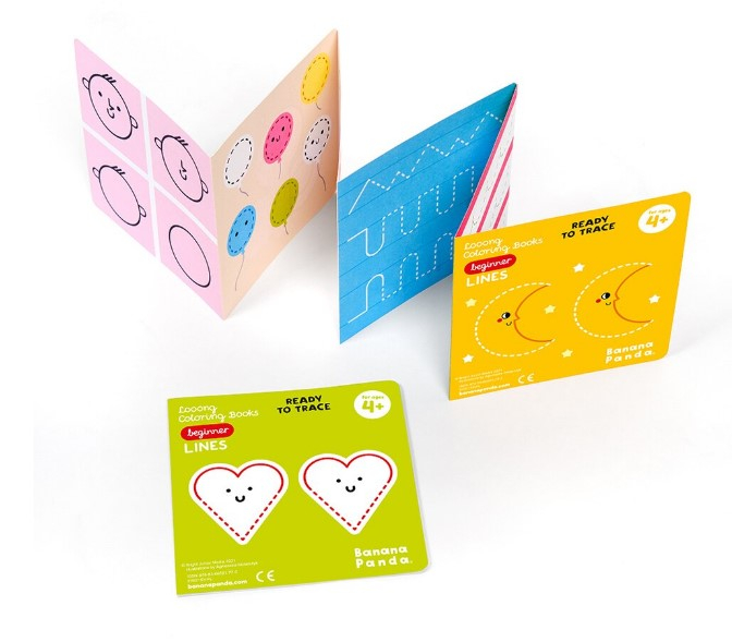 Carte de colorat si trasat linii pentru copii Banana Panda Ready To Trace Beginner Lines, imagini din natura, 23 ilustratii de trasare si colorare, 2 carti tip acordeon, 96 cm lungime [5]