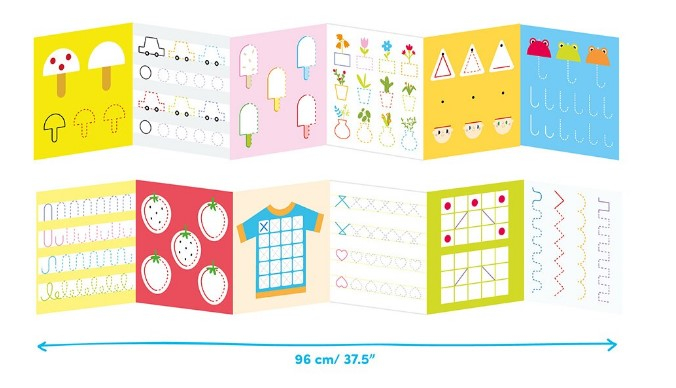 BANANA PANDA-Carte de colorat si trasat linii pentru copii Banana Panda Ready To Trace Intermediate Lines, imagini cu obiecte comune, 23 ilustratii de trasare si colorare, 2 carti tip acordeon, 96 cm lungime [4]