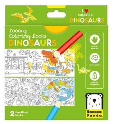 Carte-de-colorat-si-trasat-linii-pentru-copii-Ed.Banana-Panda-I-Love-Coloring,-imagini-cu-Dinozauri,-12-ilustratii-de-trasare-si-colorare,-2-imagini-panoramice-BANANA-PANDA [1]