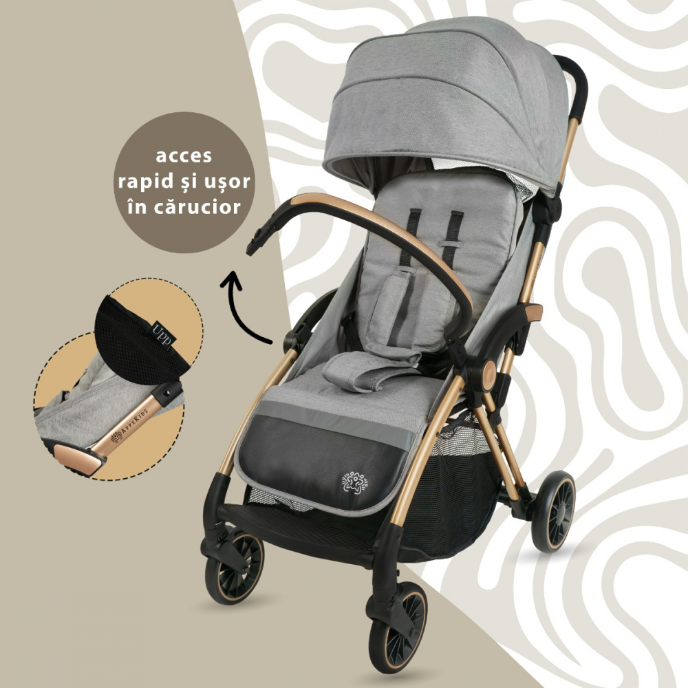 Carucior Sport AppeKids – Upp – Ultracompact, Pliere automata, De la nastere la 22kg - Powder Grey [5]