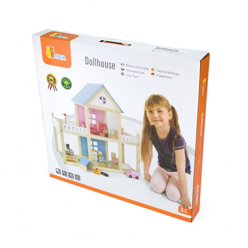 Casă de Păpuși din Lemn VIGA cu Mobilier și Familie de Ursuleți – Jucărie Montessori pentru Copii, Design Atrăgător și Sigur [1]