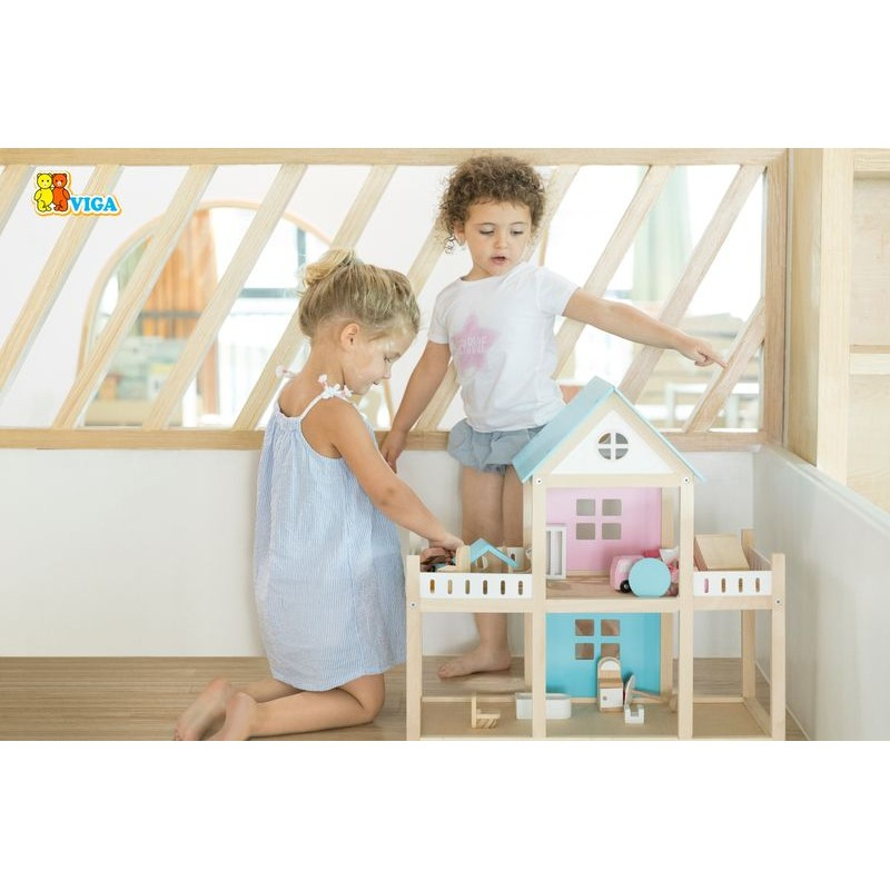 Casă de Păpuși din Lemn VIGA cu Mobilier și Familie de Ursuleți – Jucărie Montessori pentru Copii, Design Atrăgător și Sigur [5]