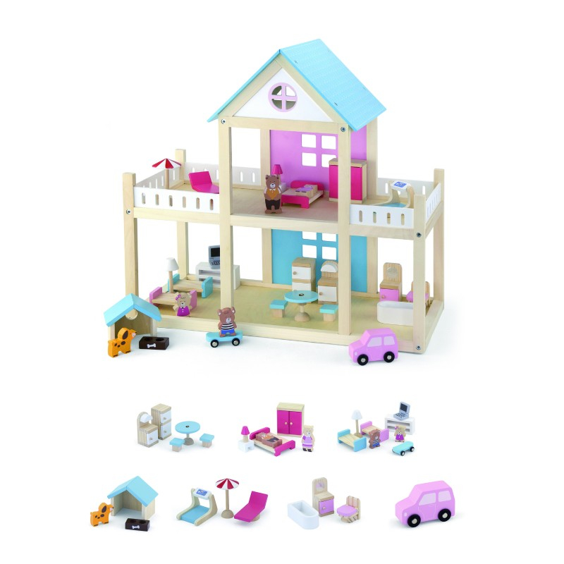 Casă de Păpuși din Lemn VIGA cu Mobilier și Familie de Ursuleți – Jucărie Montessori pentru Copii, Design Atrăgător și Sigur [3]