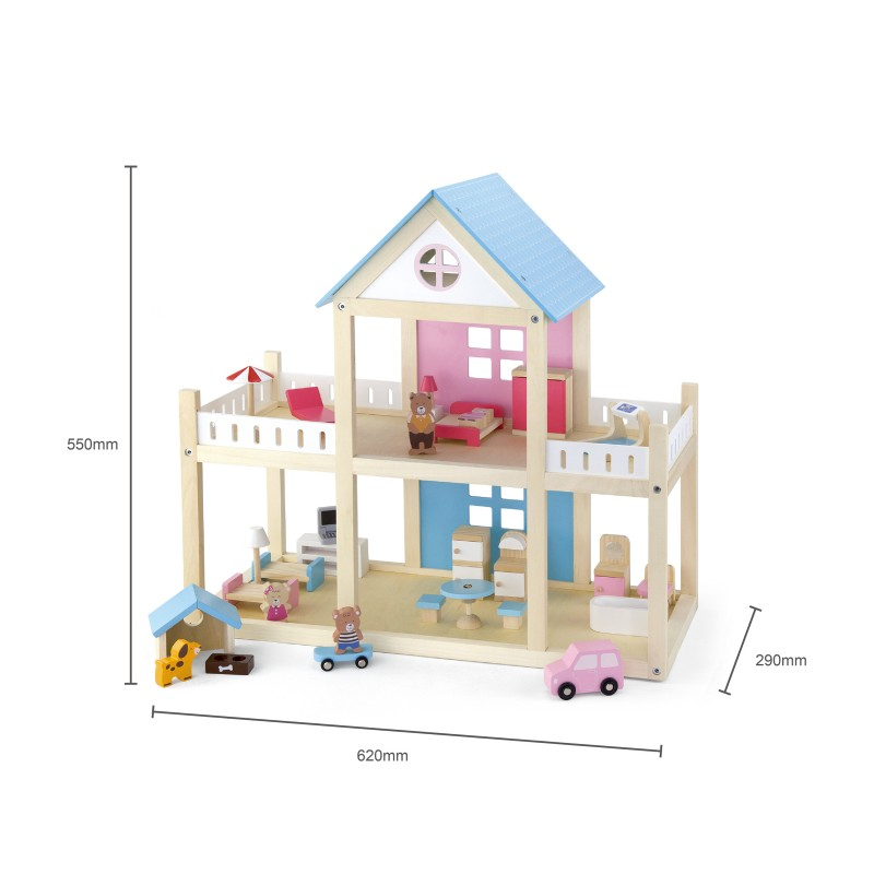 Casă de Păpuși din Lemn VIGA cu Mobilier și Familie de Ursuleți – Jucărie Montessori pentru Copii, Design Atrăgător și Sigur [4]