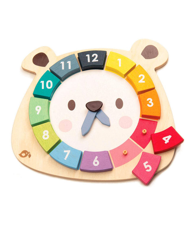 Tender Leaf Toys-Ceasul Ursul colorat, din lemn premium -  Bear Colour Clock - 12 piese colorate - Tender Leaf Toys  [1]