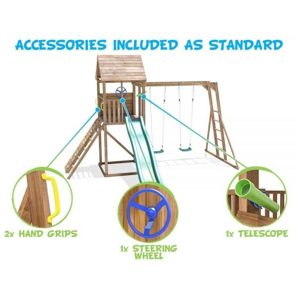 Dunster House-Complex de joaca FrontierFort Max cu Monkey Bars si 2 leagane, tobogan verde 2.9 m, Dunster House [2]
