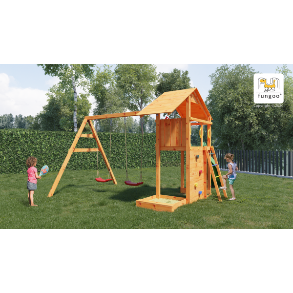 Fungoo-Complex joaca din lemn Smart 2 cu leagane, zid de catarat si turn Fungoo [4]
