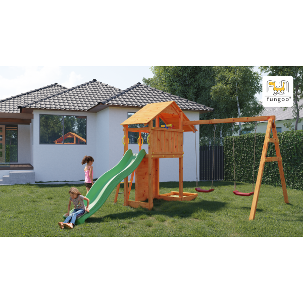 Fungoo-Complex joaca din lemn Smart 2 cu leagane, zid de catarat si turn Fungoo [3]