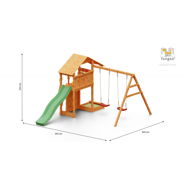 Fungoo-Complex joaca din lemn Smart 2 cu leagane, zid de catarat si turn Fungoo [2]