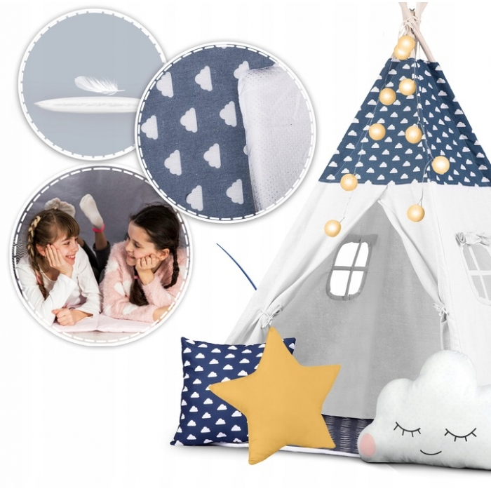 Cort de joaca pentru copii cu lumini si 3 pernite Nukido 120 x 120 x 165 cm - Bleumarin [2]