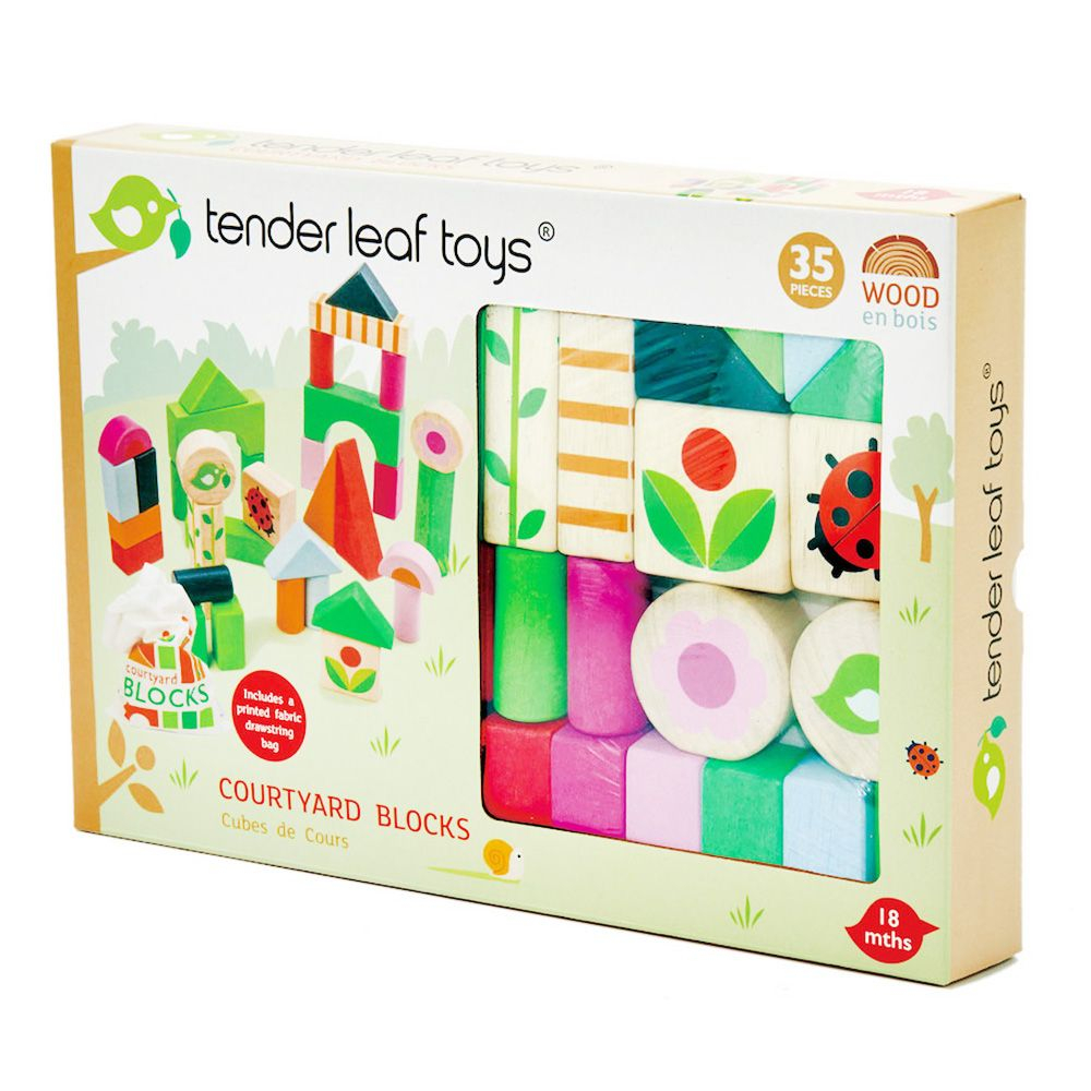Tender Leaf Toys-Cuburi cu ilustratii din gospodarie, din lemn premium - Courtyard Blocks - 35 piese - Tender Leaf Toys [1]