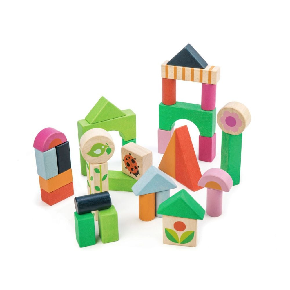 Tender Leaf Toys-Cuburi cu ilustratii din gospodarie, din lemn premium - Courtyard Blocks - 35 piese - Tender Leaf Toys [2]