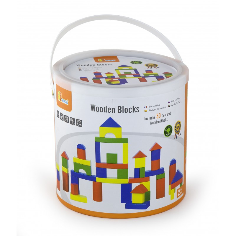 Viga-Cuburi de construit din lemn, colorate, 3.5 cm, 50 buc [5]