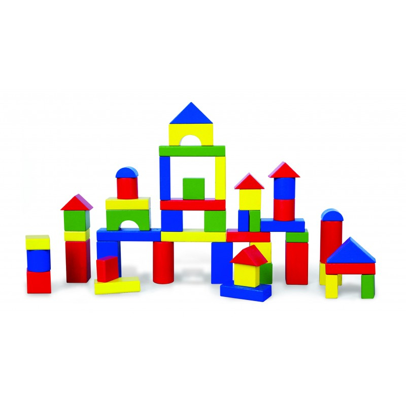 Viga-Cuburi de construit din lemn, colorate, 3.5 cm, 50 buc [1]