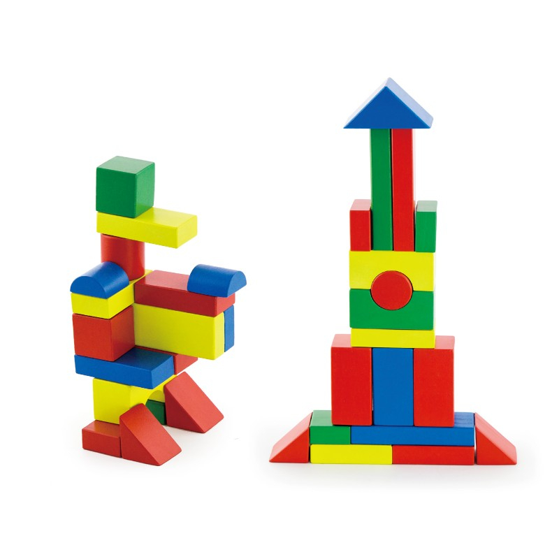 Viga-Cuburi de construit din lemn, colorate, 3.5 cm, 50 buc [2]