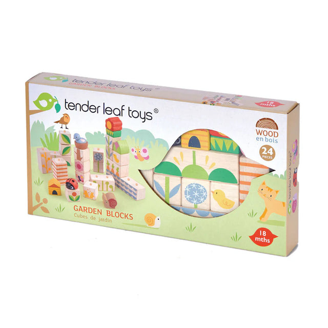 Cuburi stivuibile cu ilustratii din gradina, din lemn premium - Garden Blocks - 24 piese - Tender Leaf Toys [1]