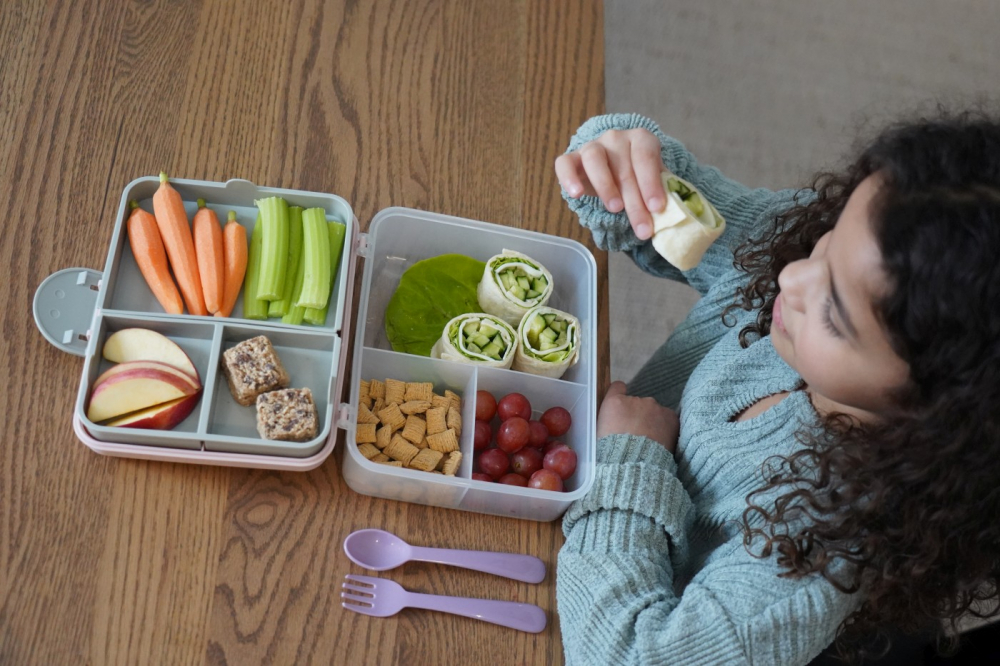 Cutie Pranz Bento 2 Nivele Cu Tacamuri Melii Roz Mov Gri [4]