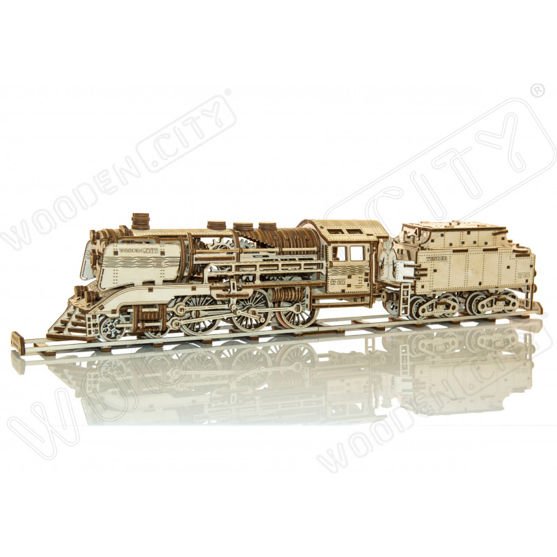 Expres cu vagon pe sine - puzzle mecanic 3D, Wooden.City [2]