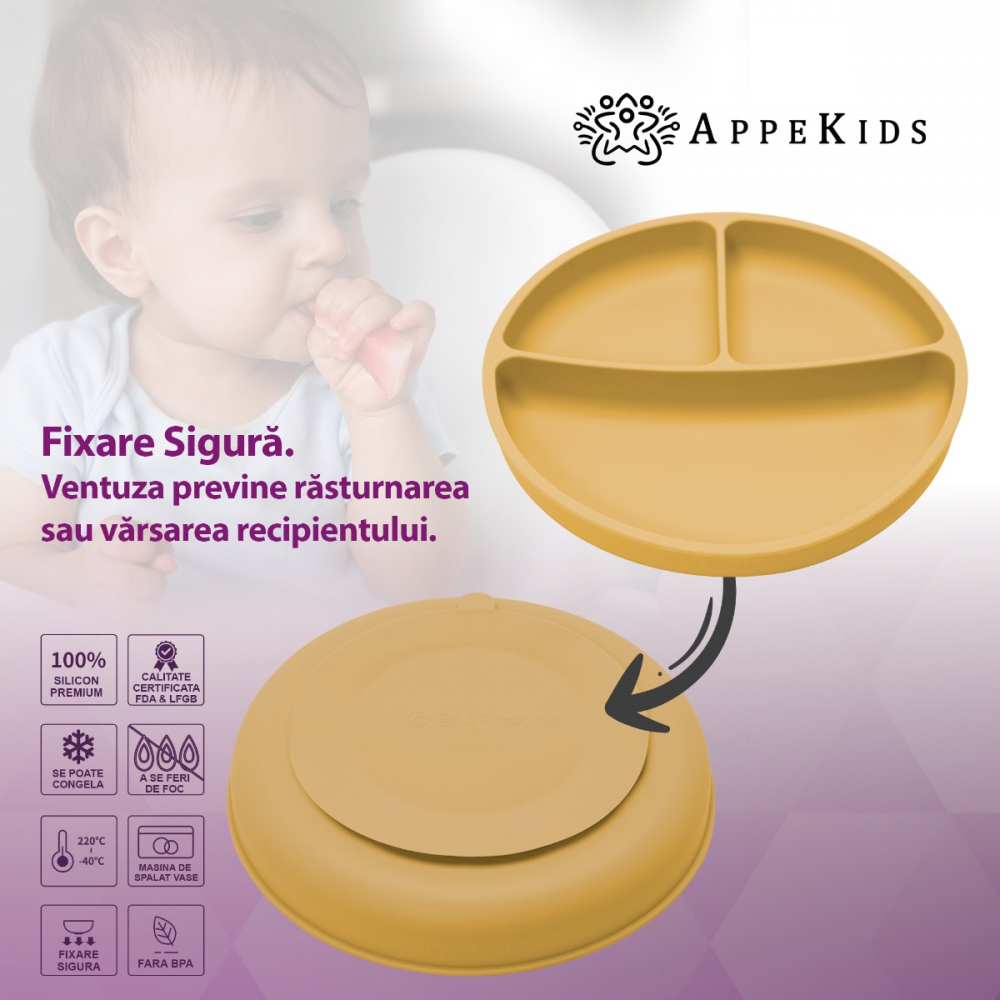 Farfurie compartimentata din silicon cu ventuza, AppeKids - Honey [3]