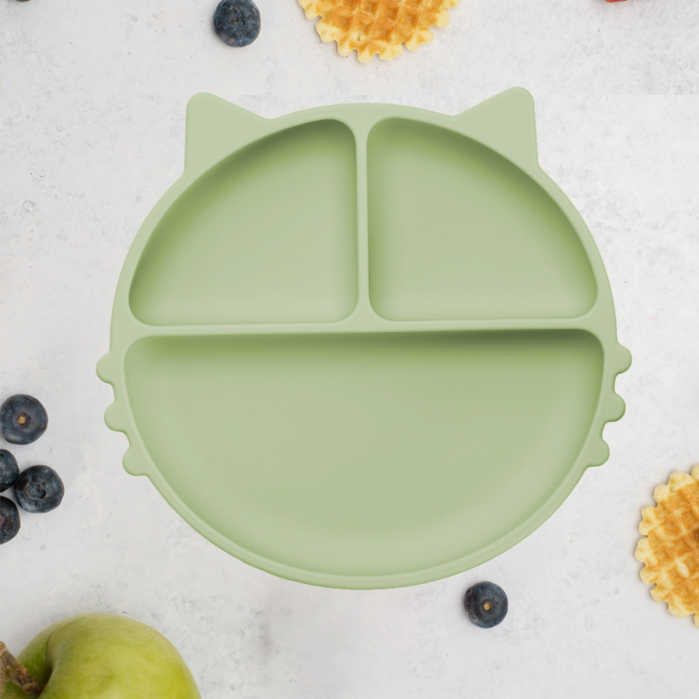 Farfurie compartimentata din silicon cu ventuza, AppeKids - Kitty - Raw Green [1]