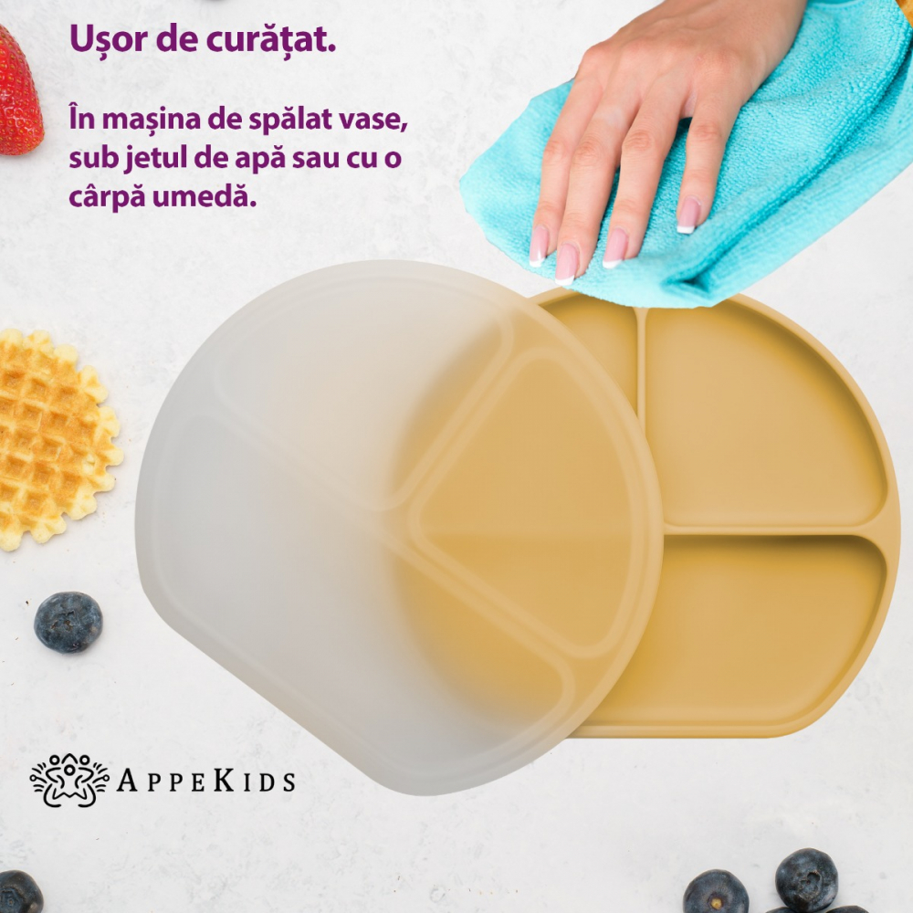 Farfurie compartimentata din silicon cu ventuza si capac, AppeKids - Honey [4]