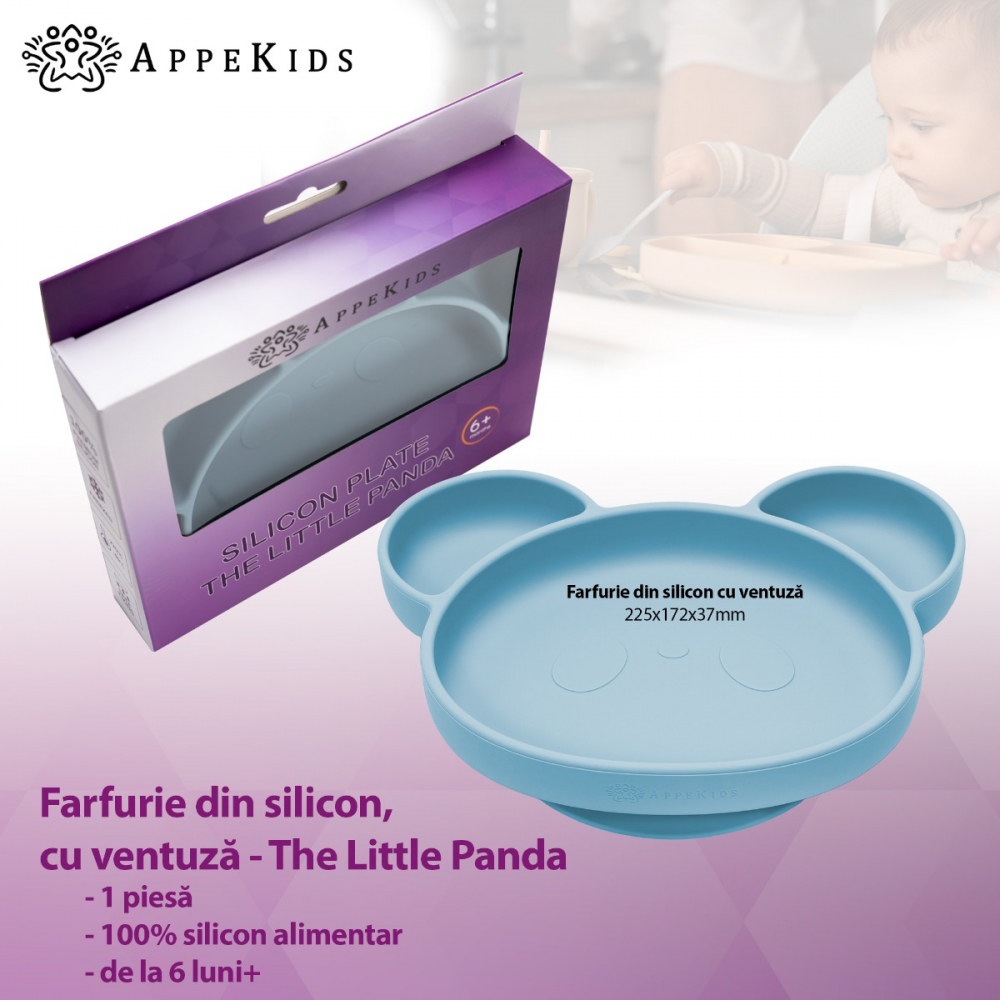 Farfurie din silicon cu ventuza, AppeKids, Panda - Aqua Blue [2]