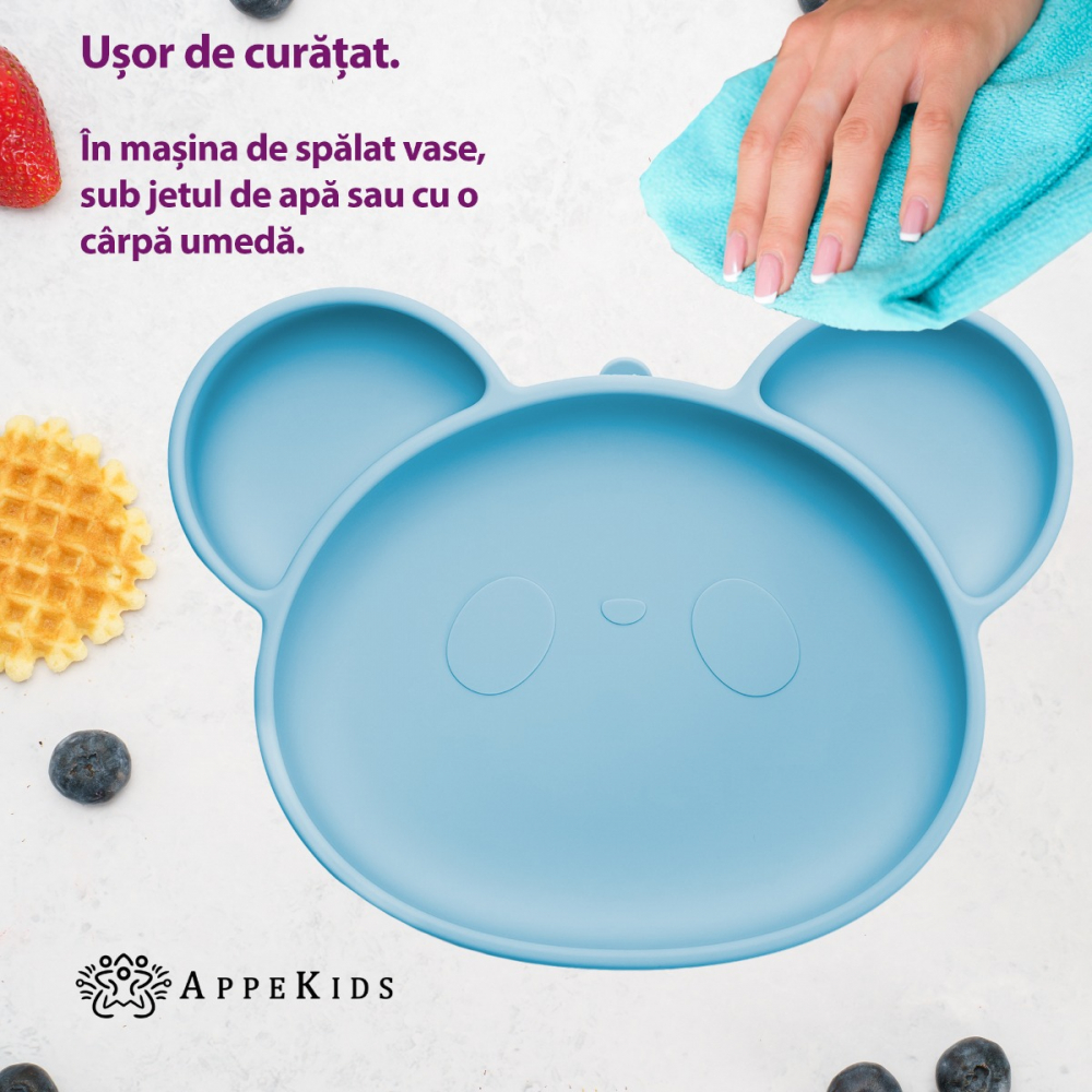 Farfurie din silicon cu ventuza, AppeKids, Panda - Aqua Blue [4]