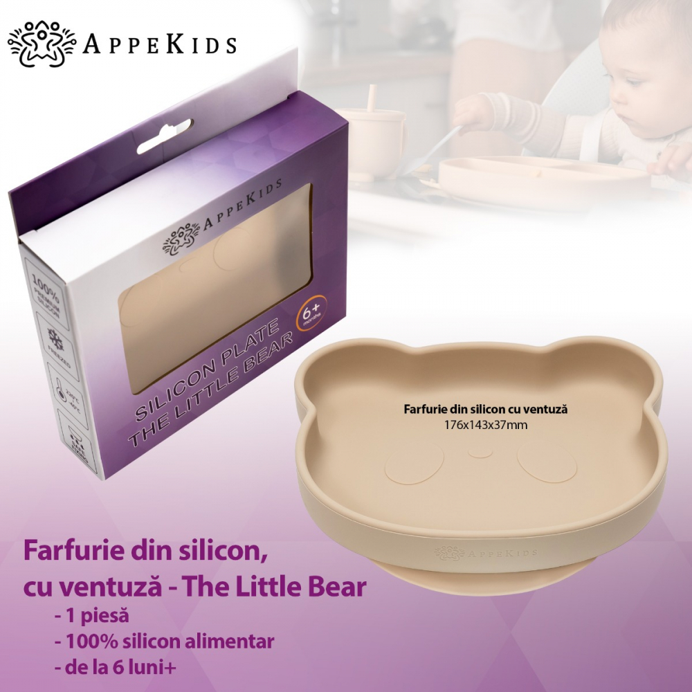 Farfurie din silicon cu ventuza, AppeKids, The Little Bear - Bubble Beige [2]