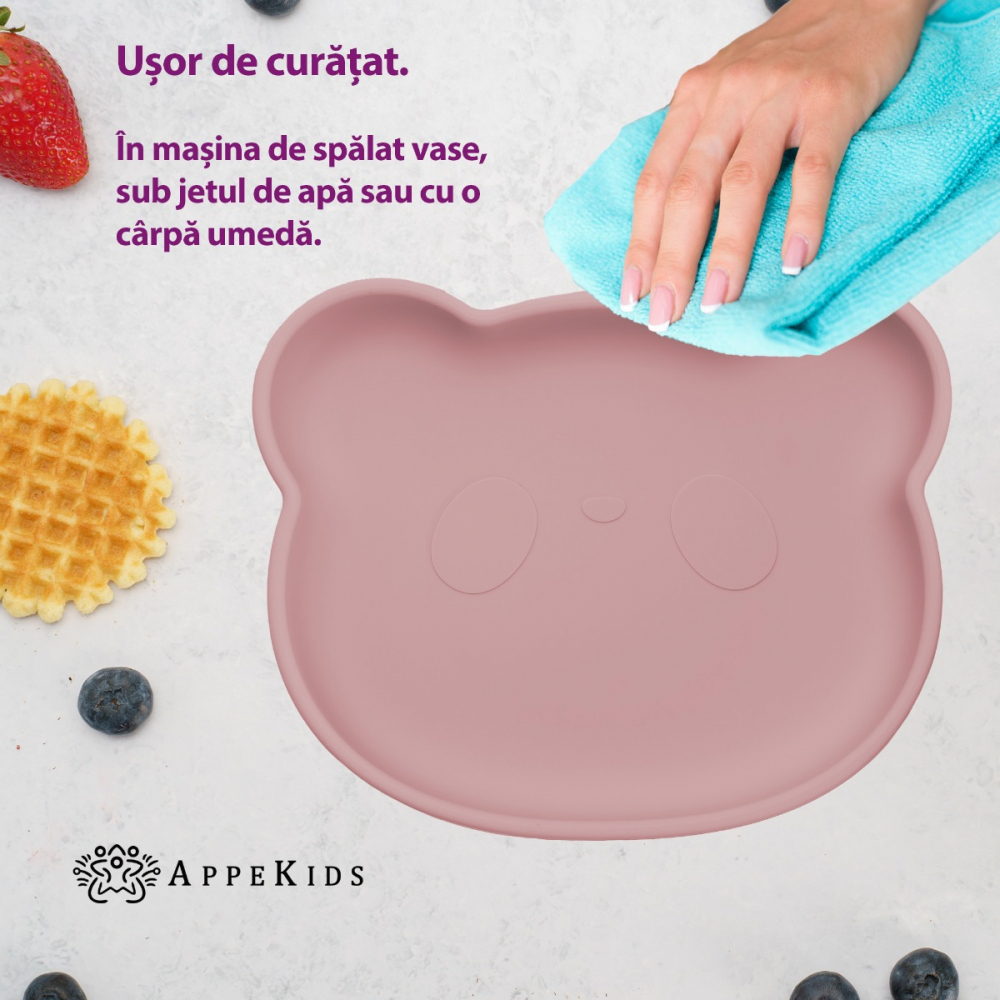 APPEKIDS-Farfurie din silicon cu ventuza, AppeKids, The Little Bear - Old Rose [3]