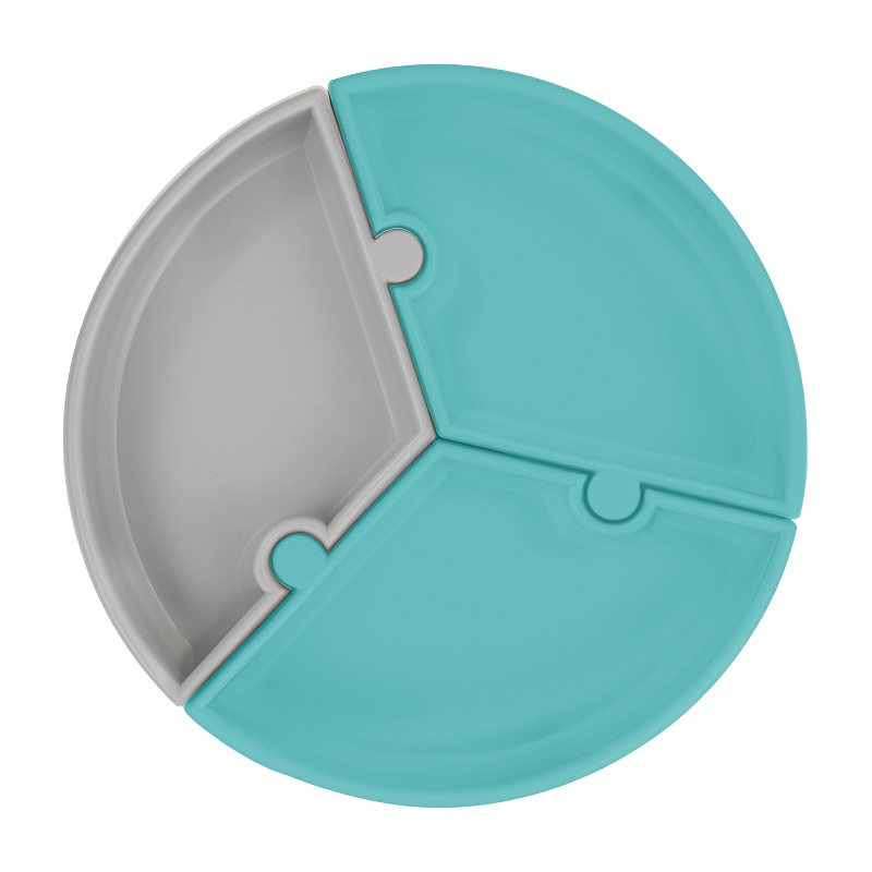 Farfurie Puzzle Minikoioi, 100% Premium Silicone – Aqua Green / Powder Grey [1]