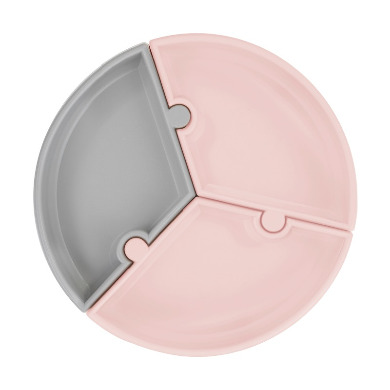 Farfurie Puzzle Minikoioi, 100% Premium Silicone – Pinky Pink / Powder Grey [1]