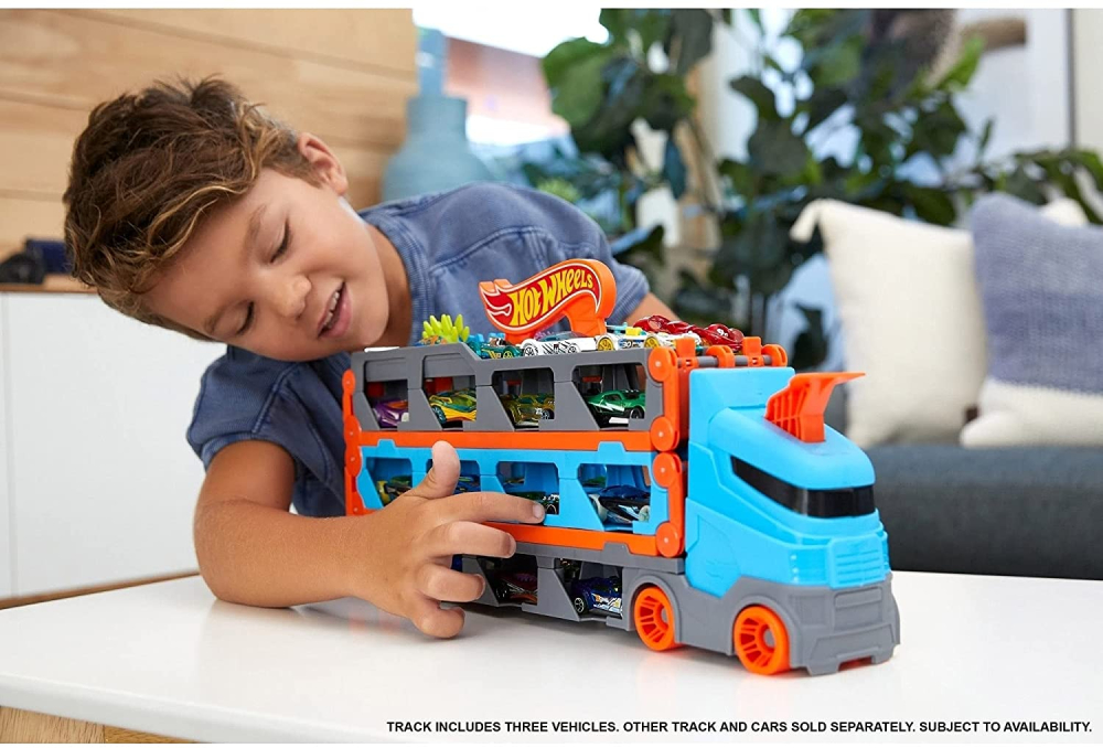 Mattel-Hot Wheels 2 In 1 Mega Transportator Masini Pista [6]