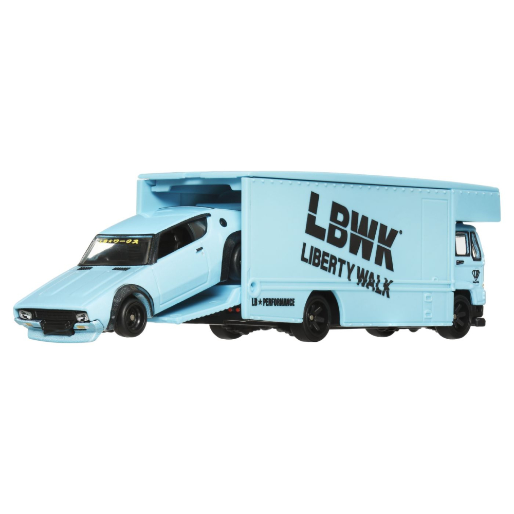 Hot Wheels Transportator Fleet Flyer Cu Masinuta Nissan Skyline 2000 Gt-R Lbwk Scara 1:64 [3]