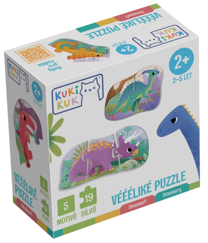 Efko-Joc educational pentru copii, 5 puzzle progresive cu Dinozauri, KuKiKuk Efko, 19 piese mari, carton gros, animatii colorate haioase, varsta 2-5 ani [4]