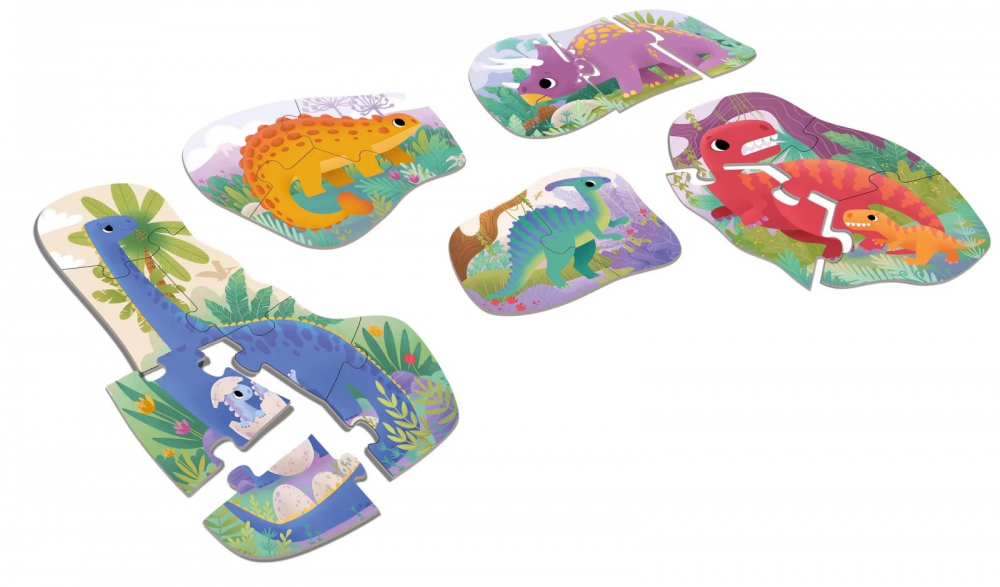 Joc-educational-pentru-copii,-5-puzzle-progresive-cu-Dinozauri,-KuKiKuk-Efko,-19-piese-mari,-carton-gros,-animatii-colorate-haioase,-varsta-2-5-ani-Efko [2]