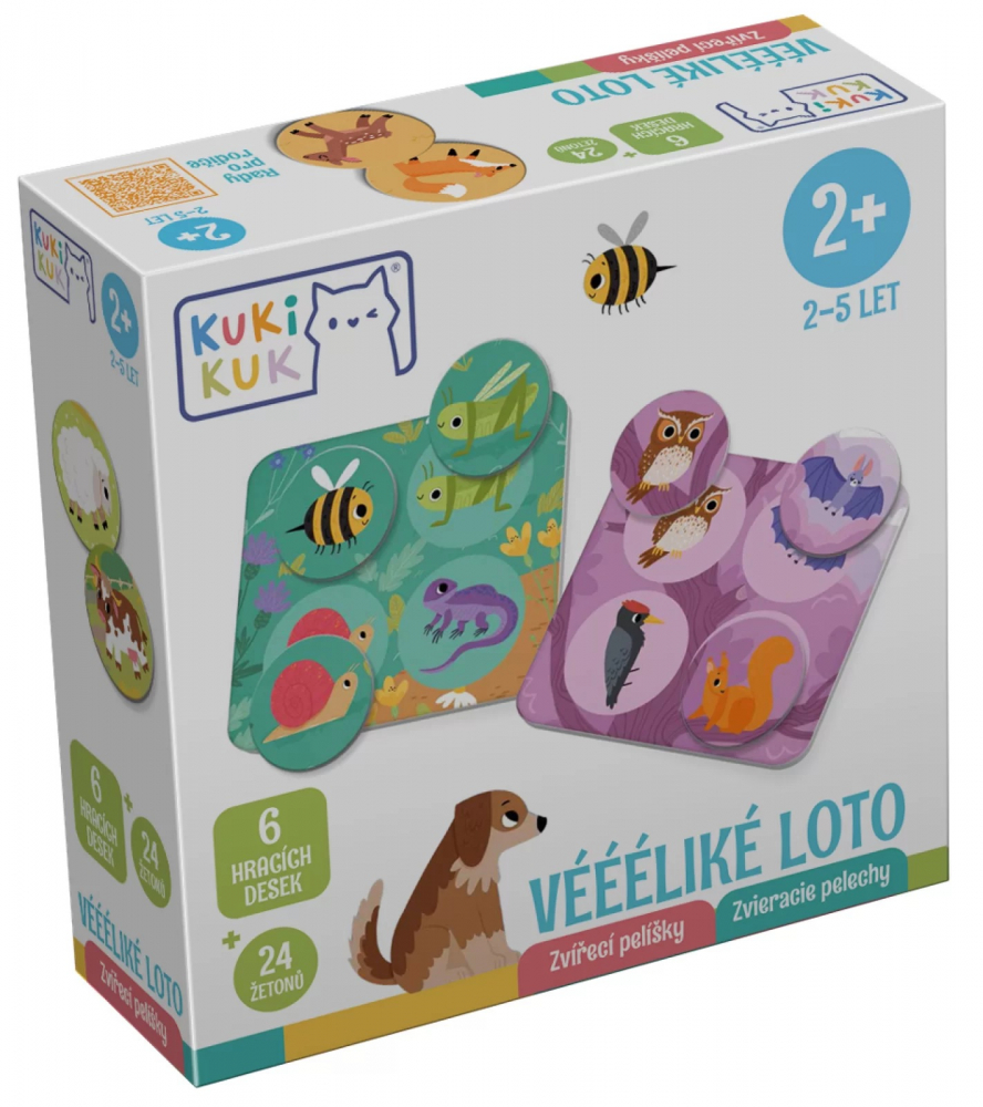 Joc educational pentru copii, Loto culori si animale, KuKiKuk Efko, 6 planse culori diferite, 24 jetoane, carton gros, animatii colorate haioase, varsta 2-5 ani [1]