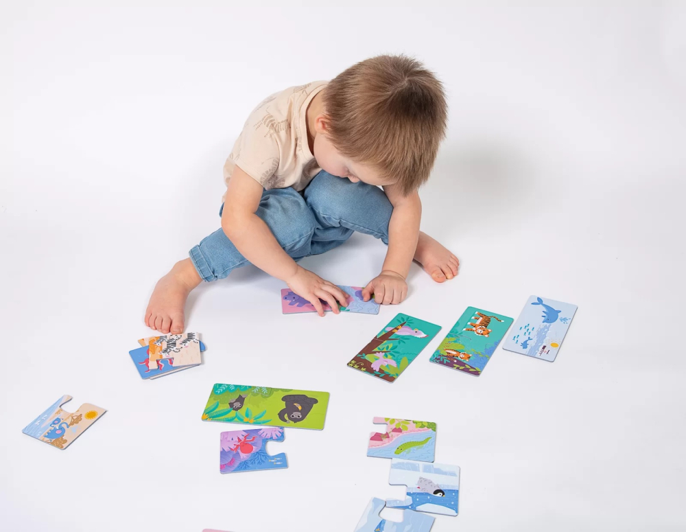 Efko-Joc educational pentru copii, Puzzle Duo cu Animale, KuKiKuk Efko, 12 perechi, 24 piese mari, carton gros, animatii colorate haioase, varsta 2-5 ani [6]