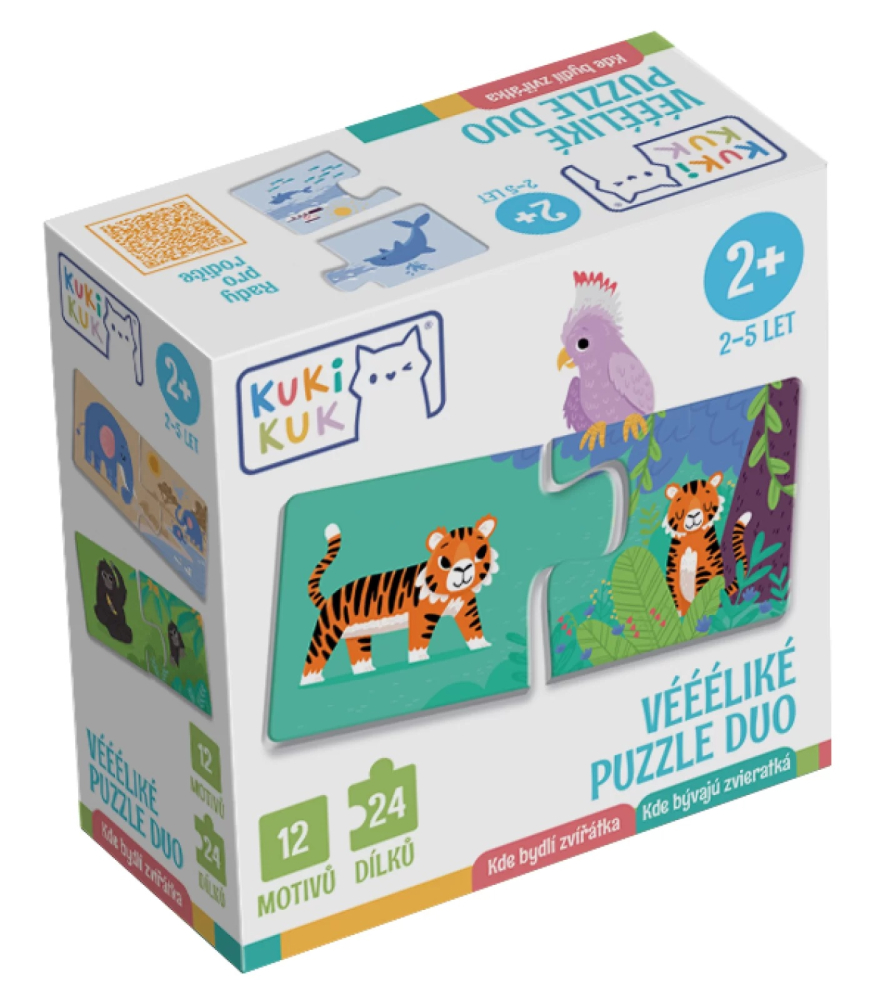 Efko-Joc educational pentru copii, Puzzle Duo cu Animale, KuKiKuk Efko, 12 perechi, 24 piese mari, carton gros, animatii colorate haioase, varsta 2-5 ani [4]
