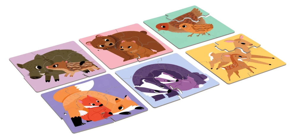 Joc educational pentru copii, Puzzle Mama si Puii, KuKiKuk Efko, 6 perechi, 30 piese mari, carton gros, animatii colorate haioase, varsta 2-5 ani [2]