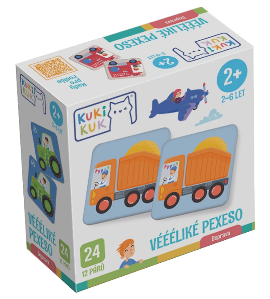 Efko-Joc educational pentru copii, Vehicule Memo, KuKiKuk Efko, 24 perechi, 12 piese mari, carton gros, animatii colorate haioase, varsta 2-6 ani [4]